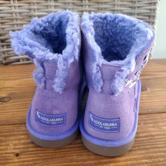 Koolaburra By UGG Purple Suede Kids Boots Glitter Stars  Faux Fur Lining Size 4 - Picture 3 of 9